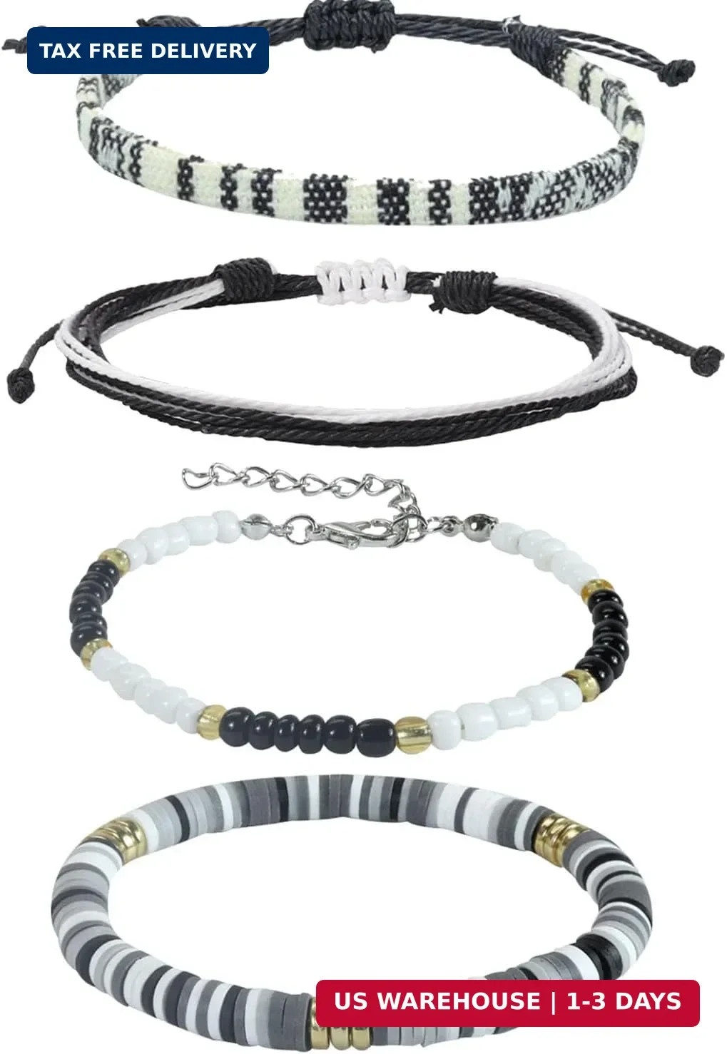 4pcs Beach Bracelet Set for Men and Women, Surfer Men Bracelet, Braided Boho