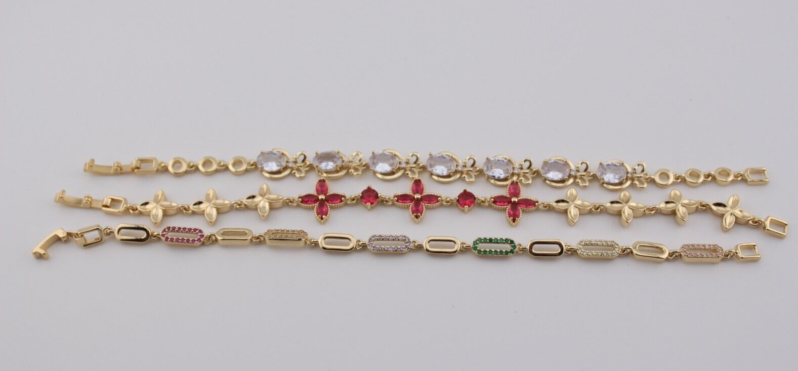 Lot 3 gold plate stainless steel and glass bracelets 7.25-7.75″ extenders includ