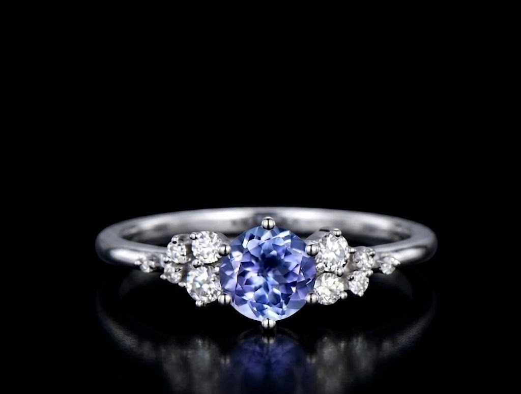 Lab Tanzanite Sterling Silver Cluster Ring, Blue Purple Periwinkle Gemstone Ring