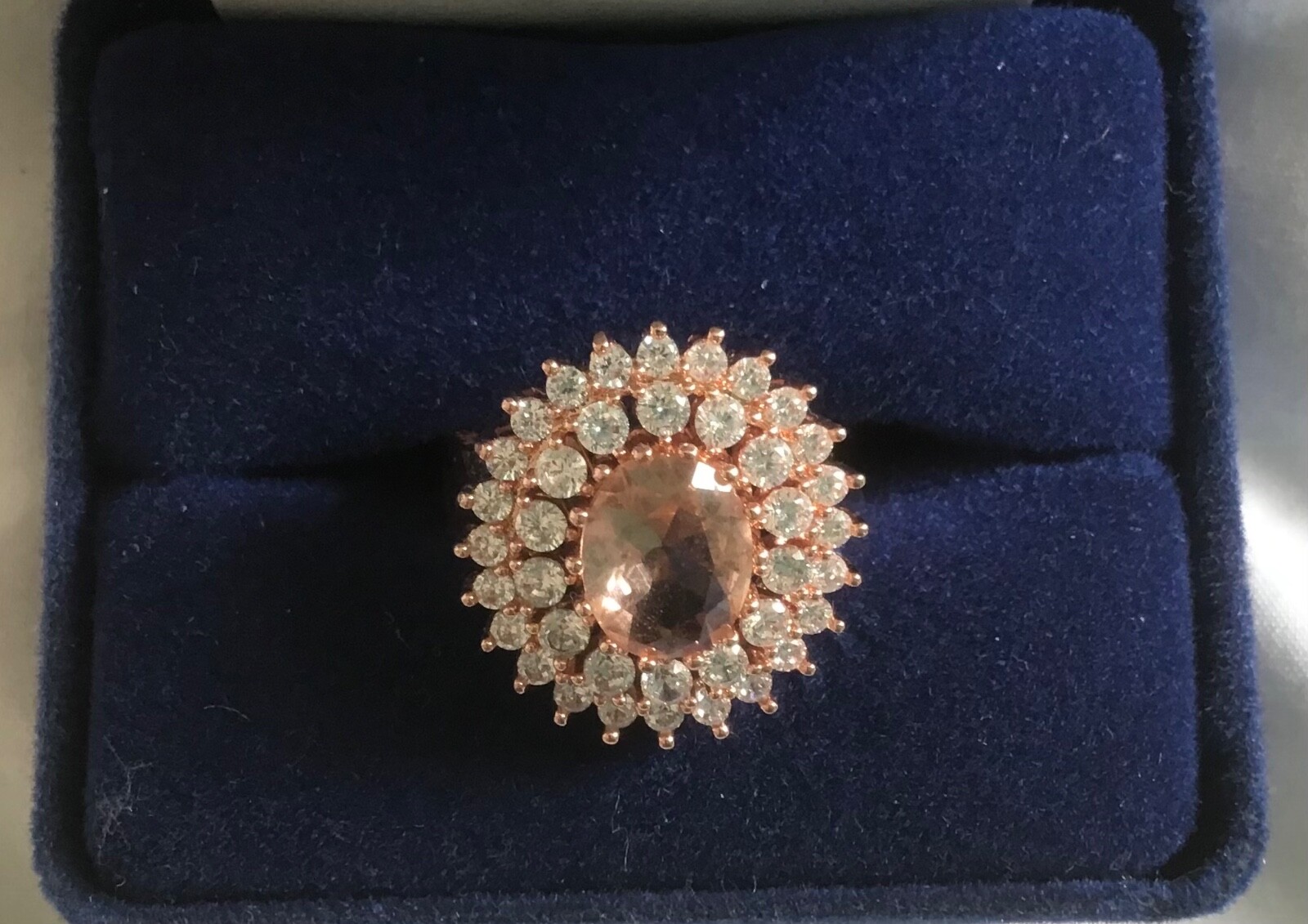 Costume jewellery ring. Size L (P or 8). Debenhams. Clear pink rhinestones.