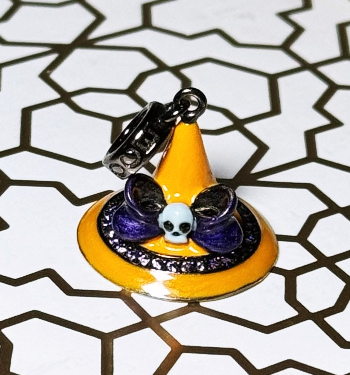 Gnoce Magic Hat Witch Skull Halloween Dangle Bead Charm Sterling Silver S925 CZ