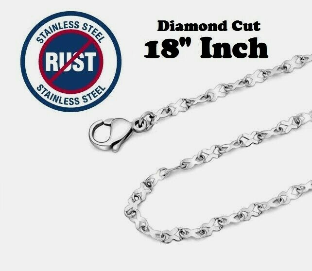 Stainless Steel Infinity Ribbon Diamond-Cut Link Chain Necklace 18″ Anti Tarnish