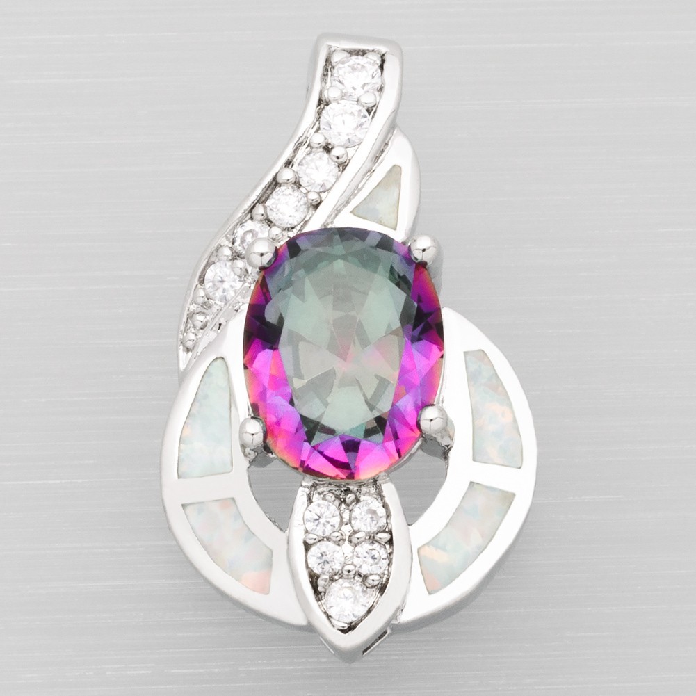 8×10 Oval Mystic Topaz White Fire Opal Silver Jewelry Women Necklace Pendant