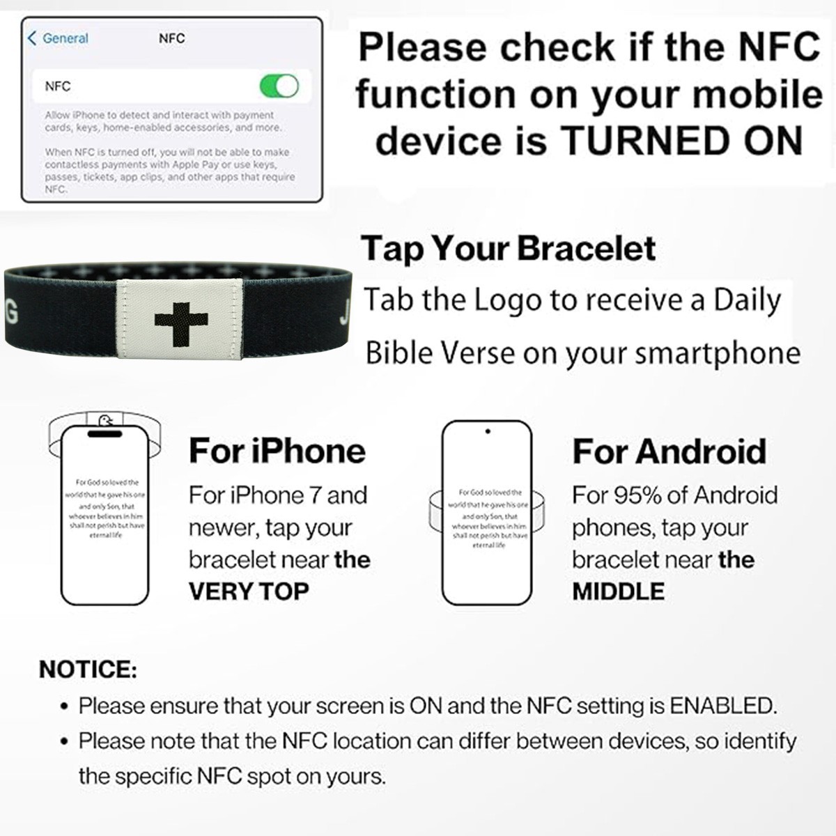 Wearable Bible Bracelet Daily Bracelet With NFC ，Daily Bible Verse Bracelet-1Pc