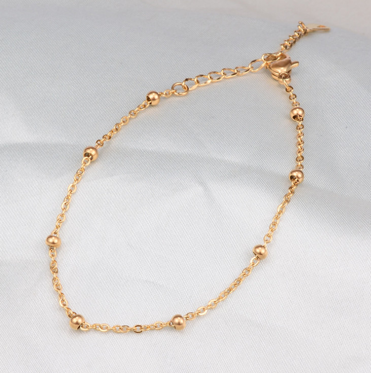 Women 8+2″ Stainless Steel 18K Rose Gold Silver Beads Anklet Chain Gift PE14