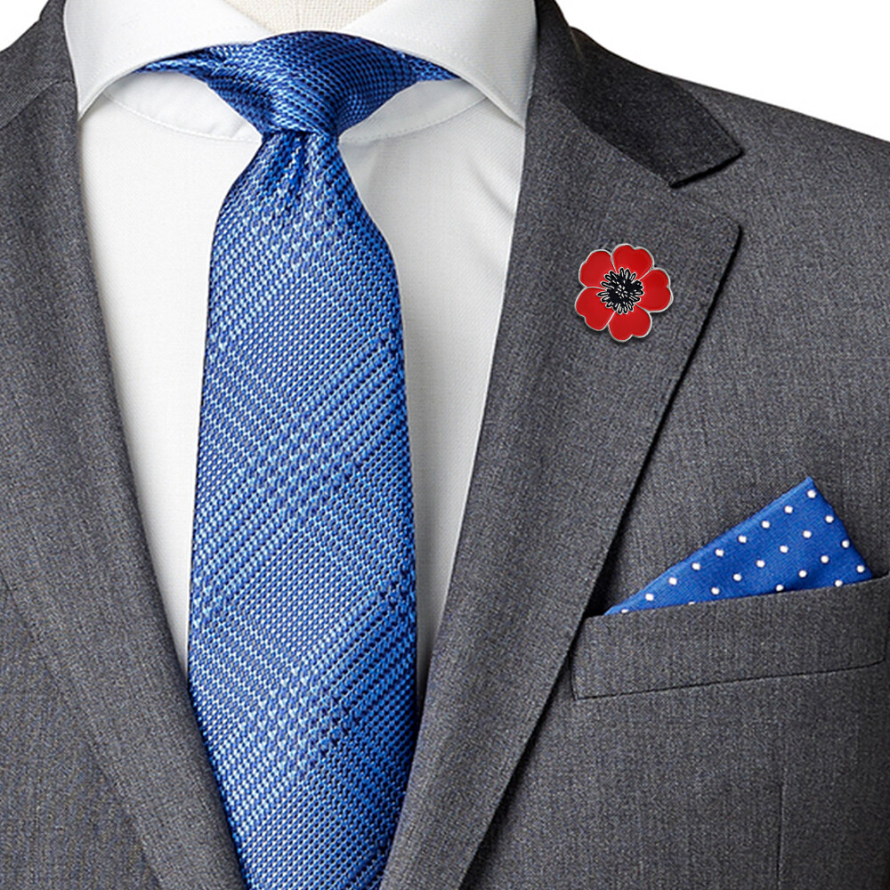 PinMart’s Red and Black Poppy Flower Remembrance Memorial Day Enamel Lapel Pin