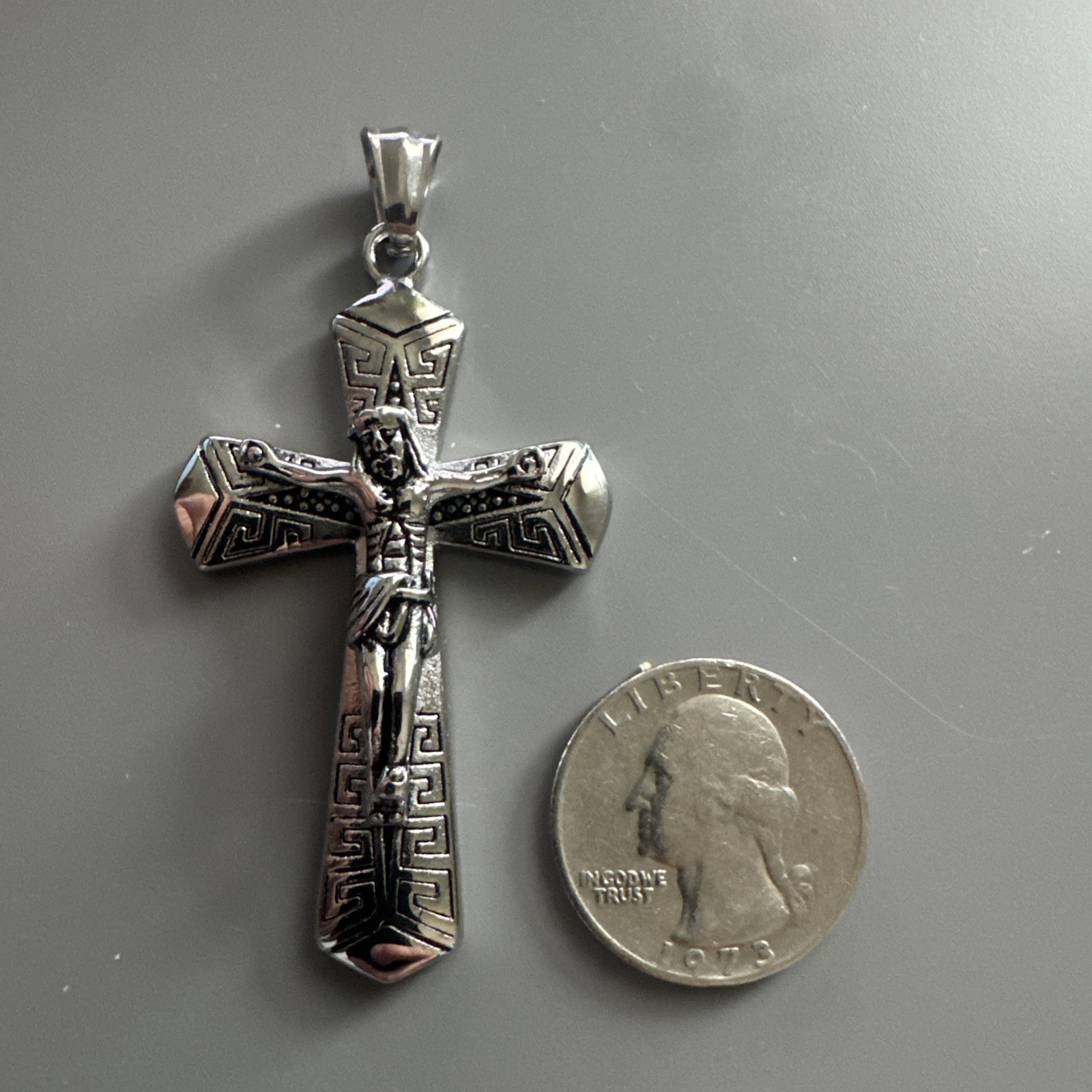 Jesus Christ Crucifix Cross Pendant Stainless Steel 24” Chain Silver Unisex Gift