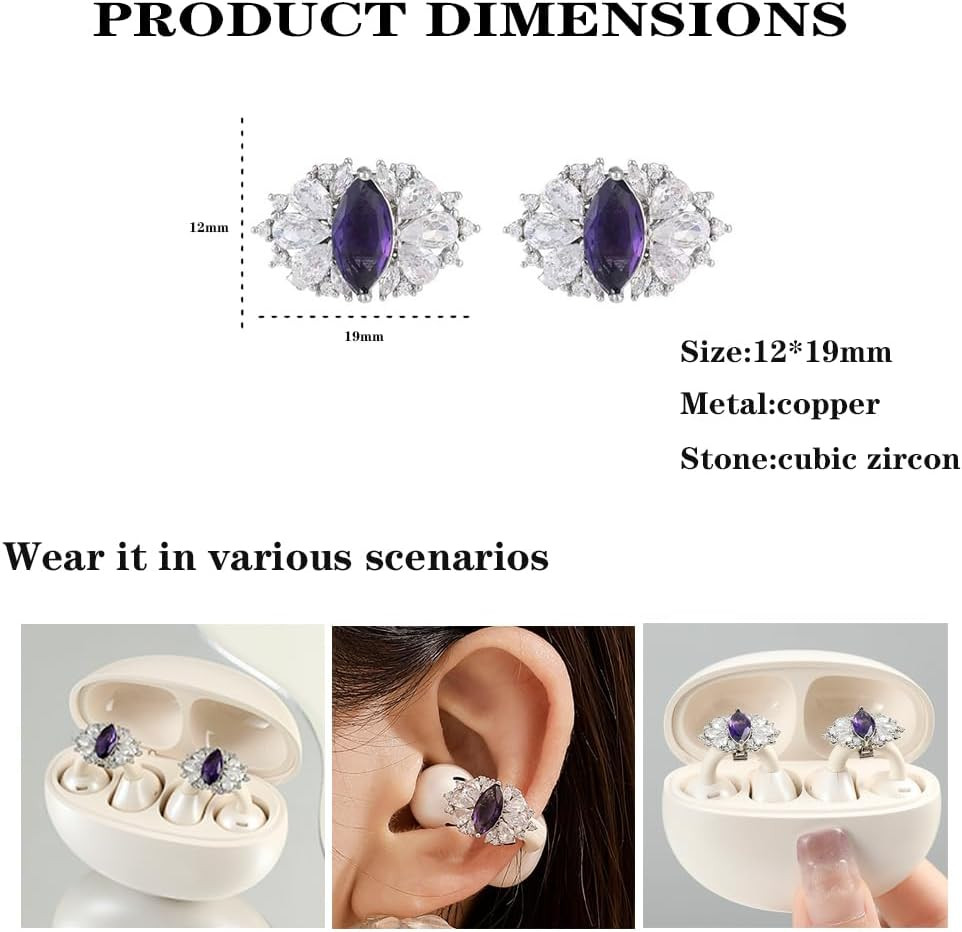 Butterfly Rhinestone for Clip on Earbuds Open Ear, Removable Ear Accessories Exq