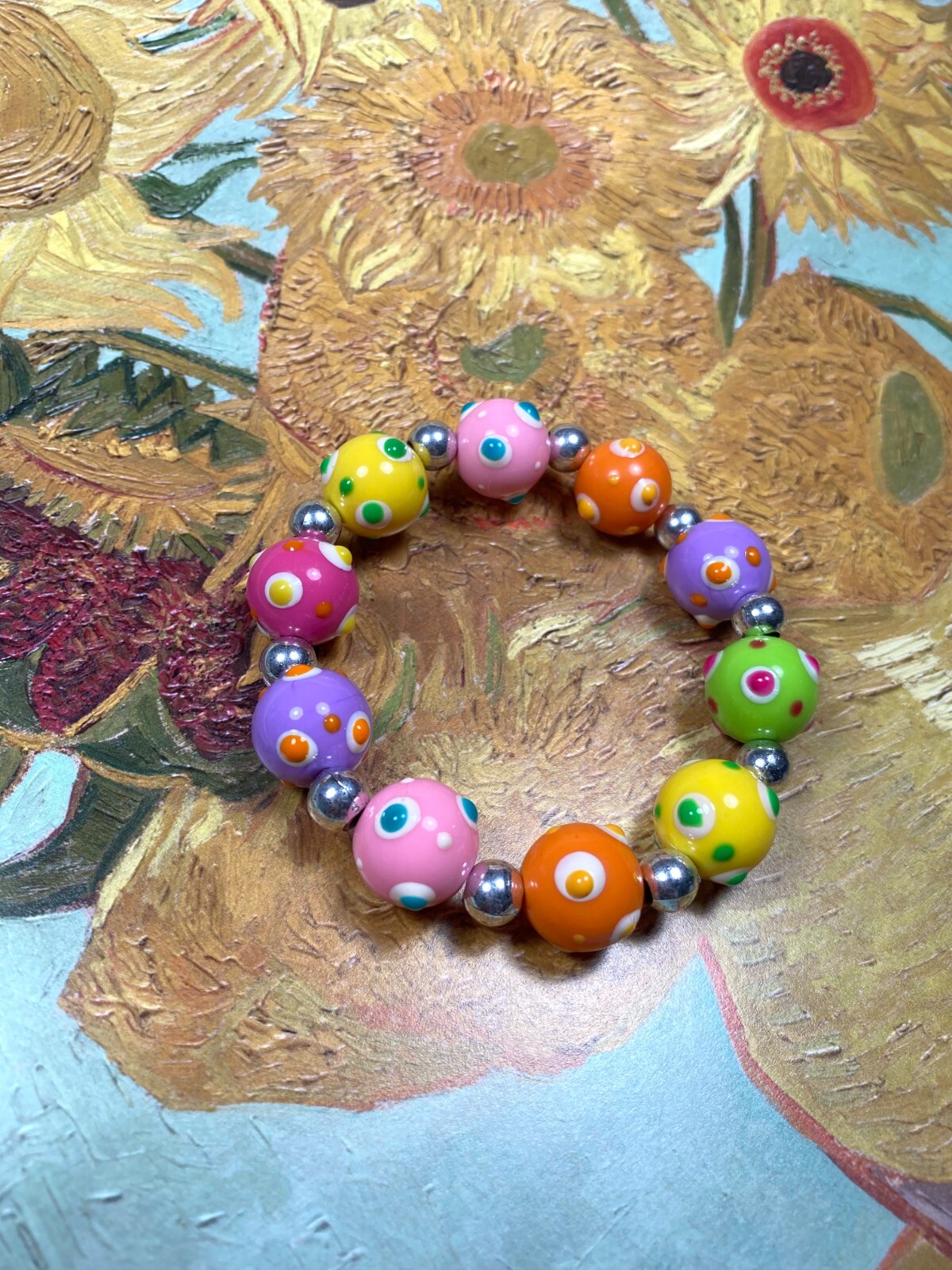 Easter Bracelets Spring Bracelet Colorful Egg Polka Dot Flowers Bracelets 6 pcs