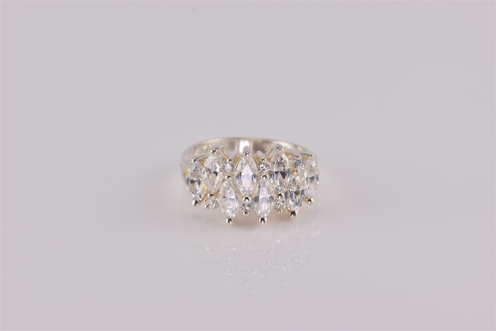 Sterling Silver Stacked & Staggered Marquise Cubic Zirconia Band Ring 925 Sz: 5