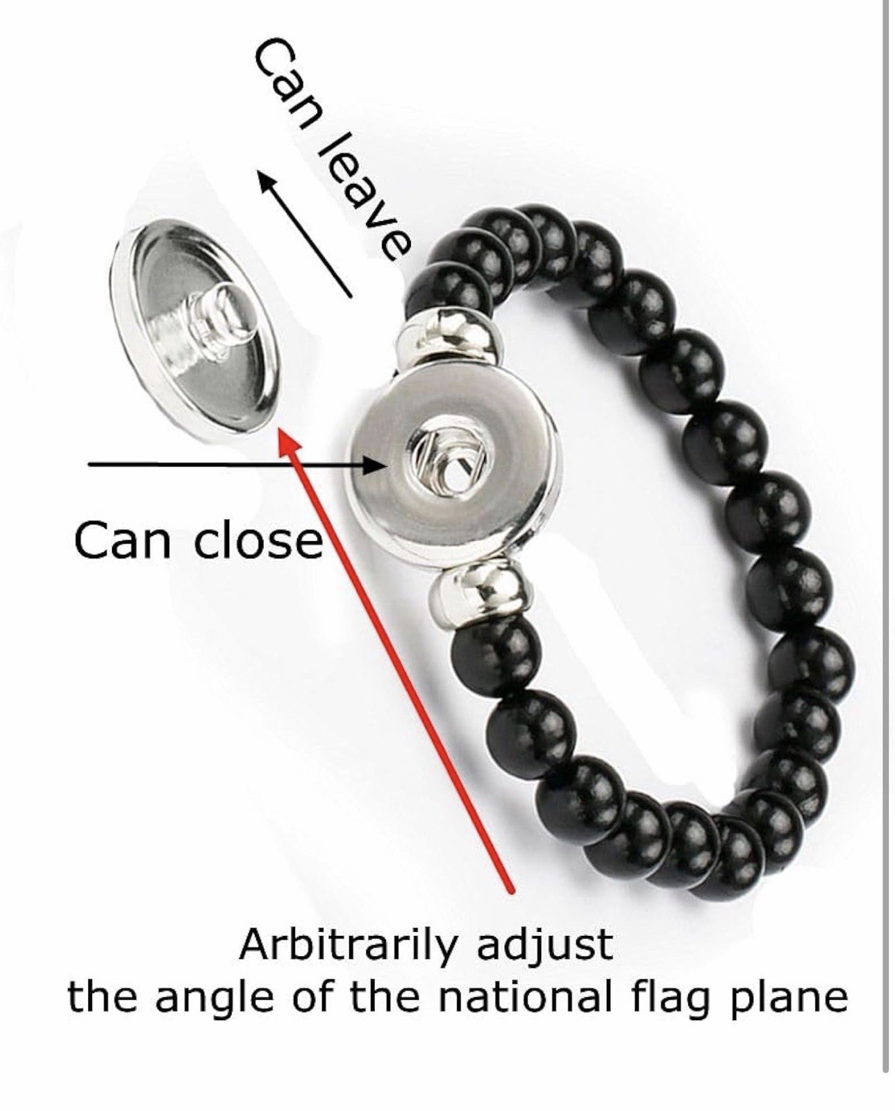 Black Beaded Charm Bracelet Adjustable Snap Closure Round Flag Theme Ger 6 pack