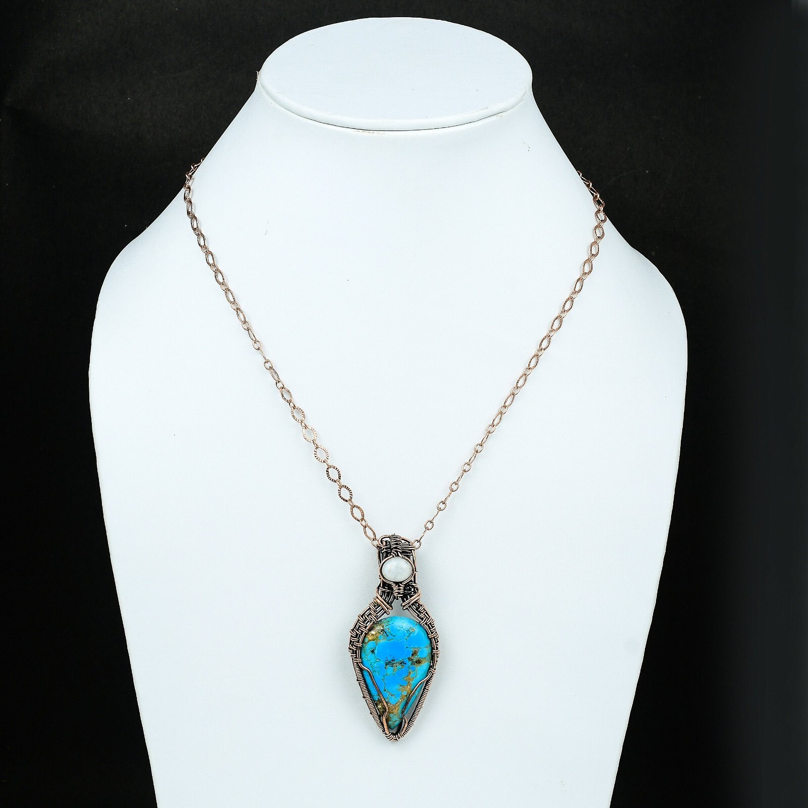 Gift For Her Arizona Turquoise Wire Wrapped Pendant Copper Jewelry 2.64″