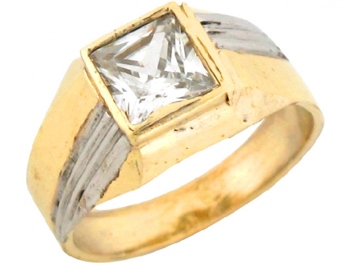 10k or 14k Two Tone Gold White CZ Simulated April Birthstone Boy Childrens Ring