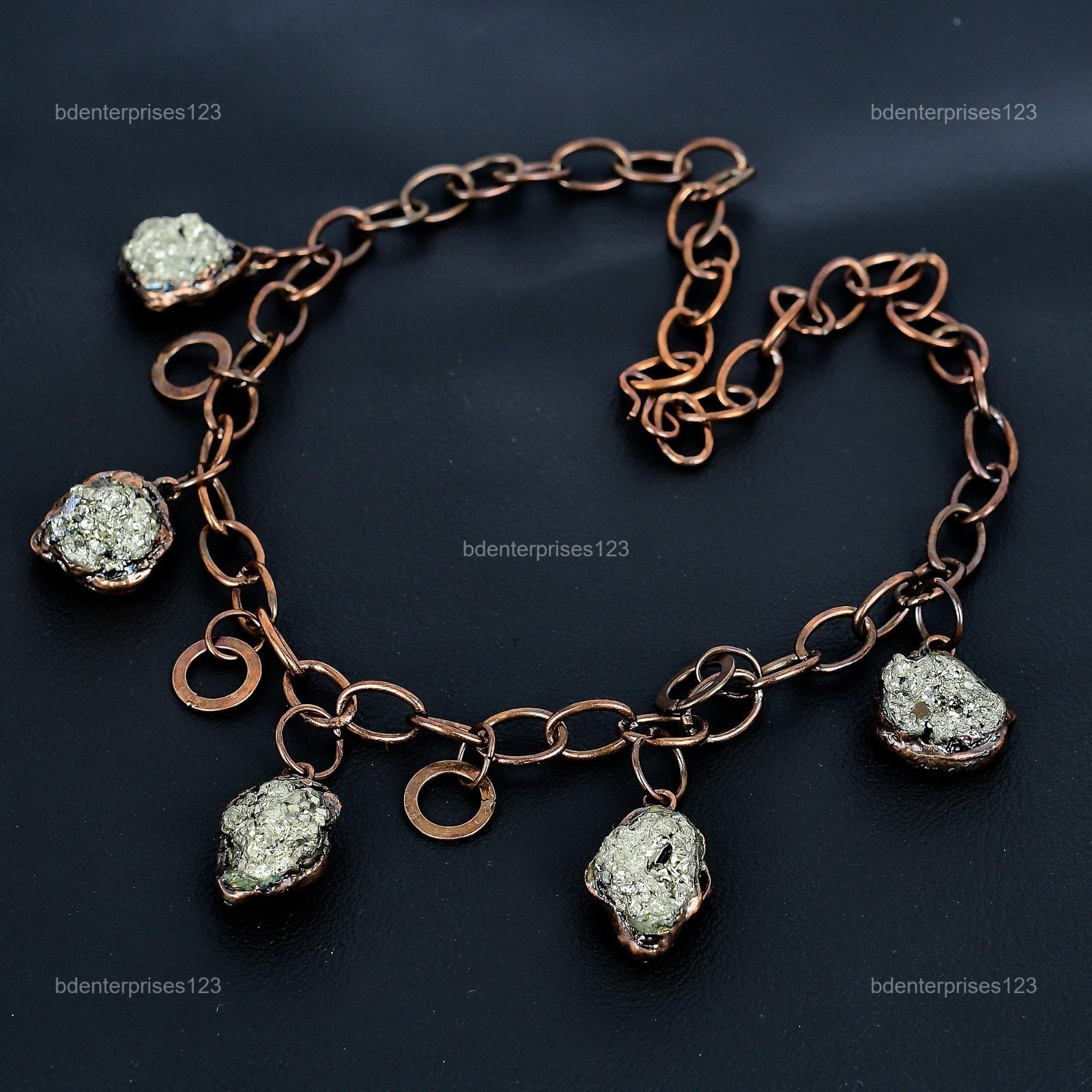Copper Pentagon Pyrite Rough Gemstone Chain Electroformed New Necklace Jewelry