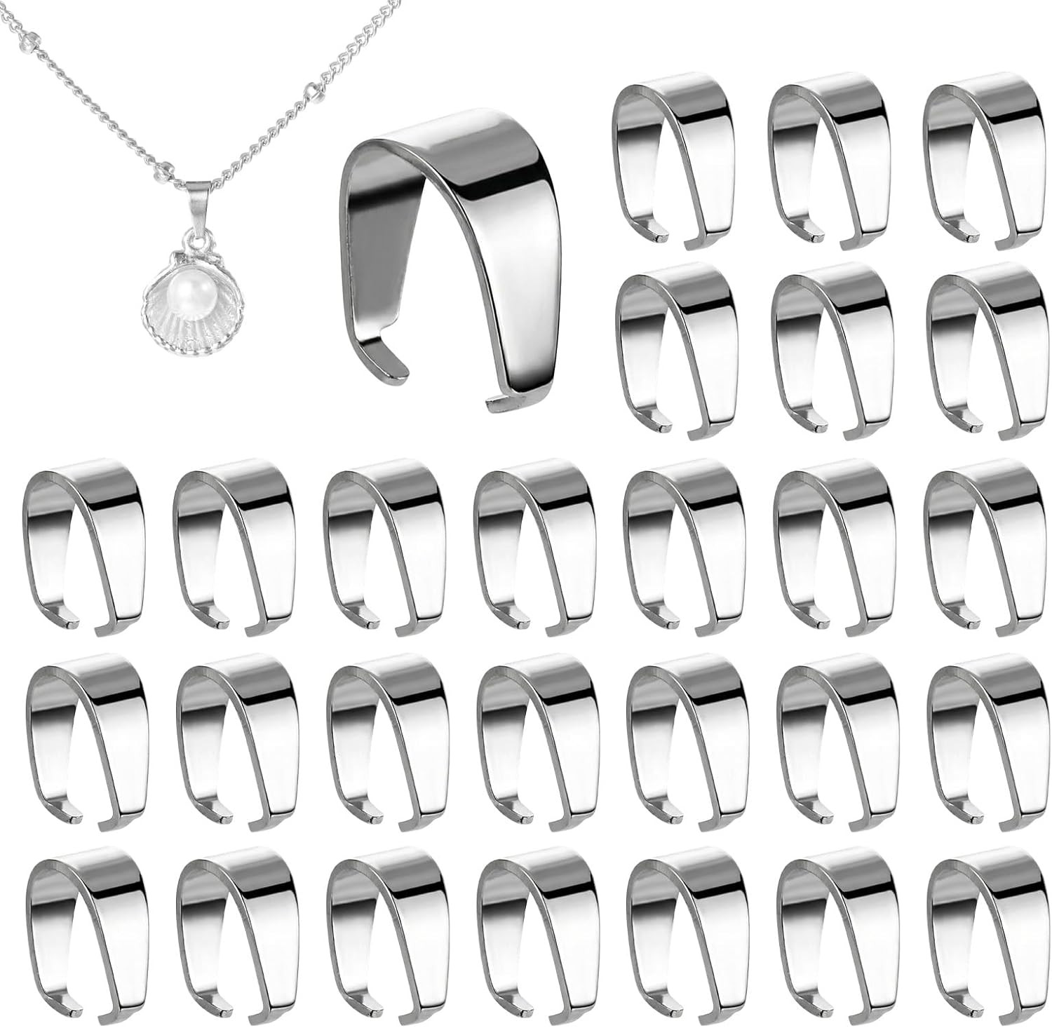 Necklace Pendant Clasp, 150 Pcs 304 Stainless Steel Snap on Bails Silver Pinch