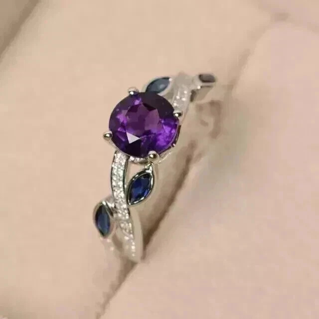 Simulated Amethyst 3.00Ct Round Cut Women’s Wedding Ring 14K White Gold Plated