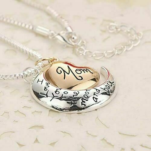 Mom I Love You to the Moon and Back Pendant Necklace -Christmas Gift-Mothers Day