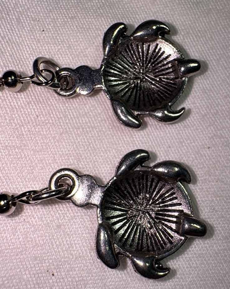 Sea Turtle Pair Earrings Set Silver Color 1.5” Long