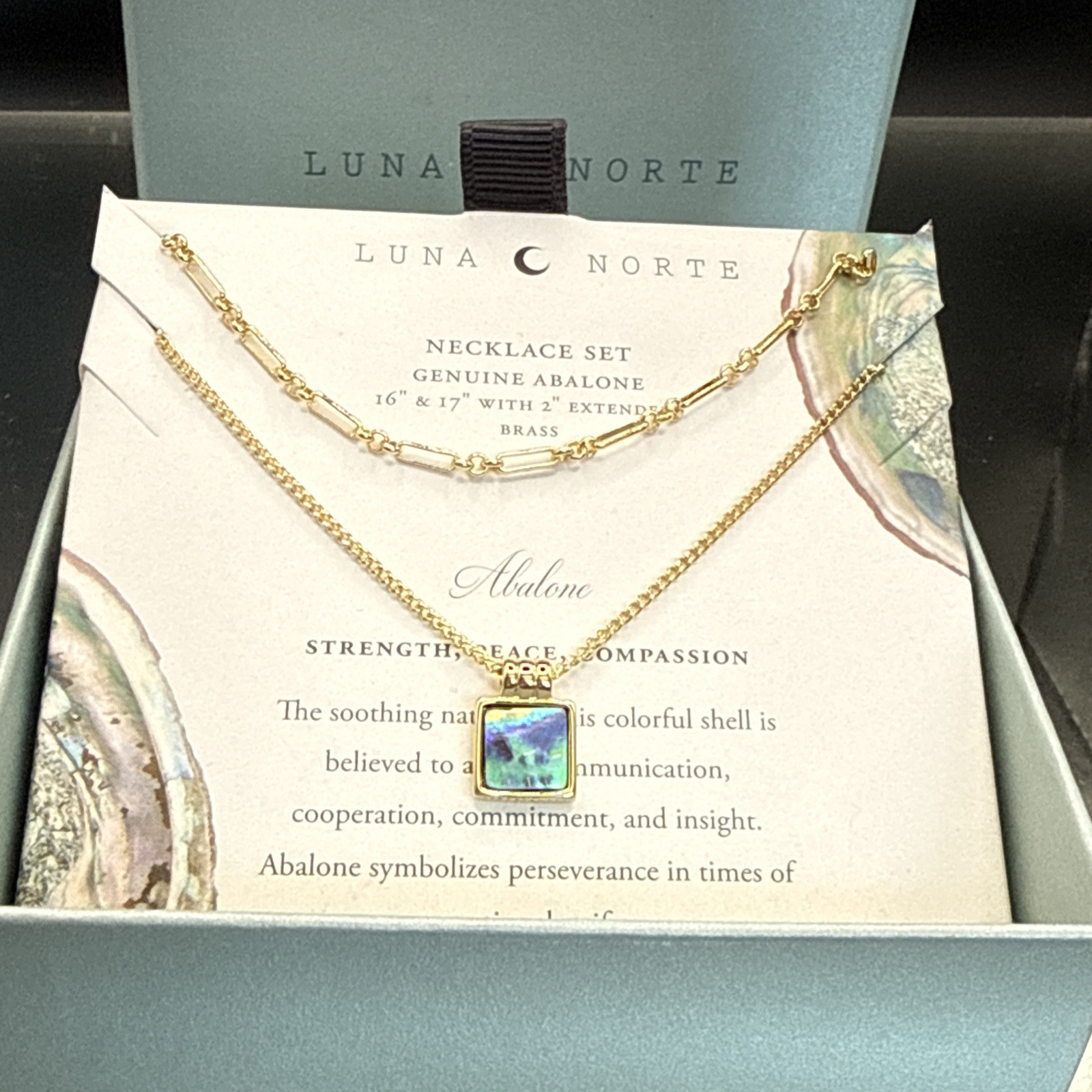 Luna Norte Genuine Abalone Layered Necklace Set -14KT Gold Plated Brass-Colorful