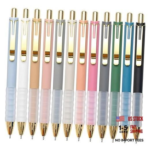 Ballpoint Pens Black Medium Point 1mm Pen with Super Soft Grip gold-12 pcs