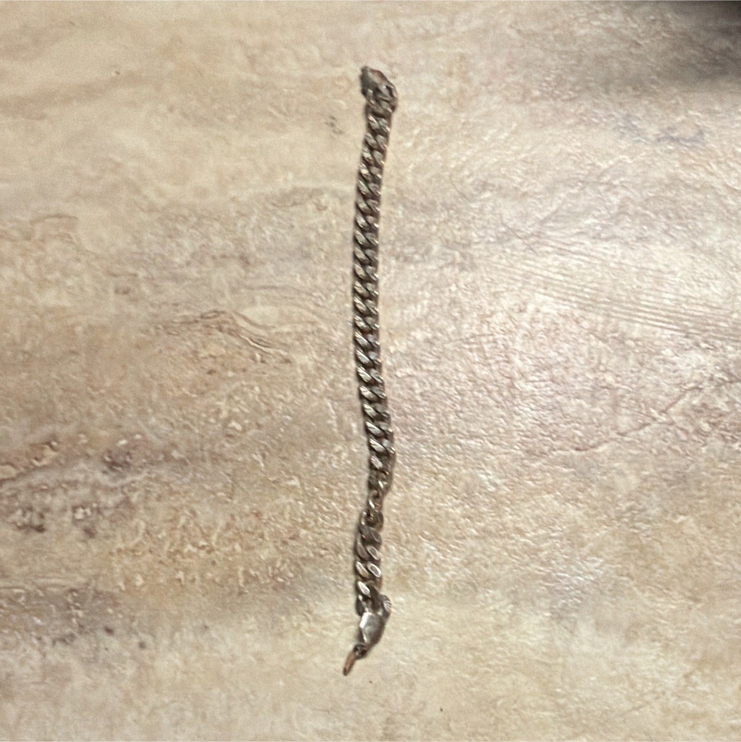 Silver Tone Curb Link Chain Bracelet, Metal, Box Clasp, No Stone