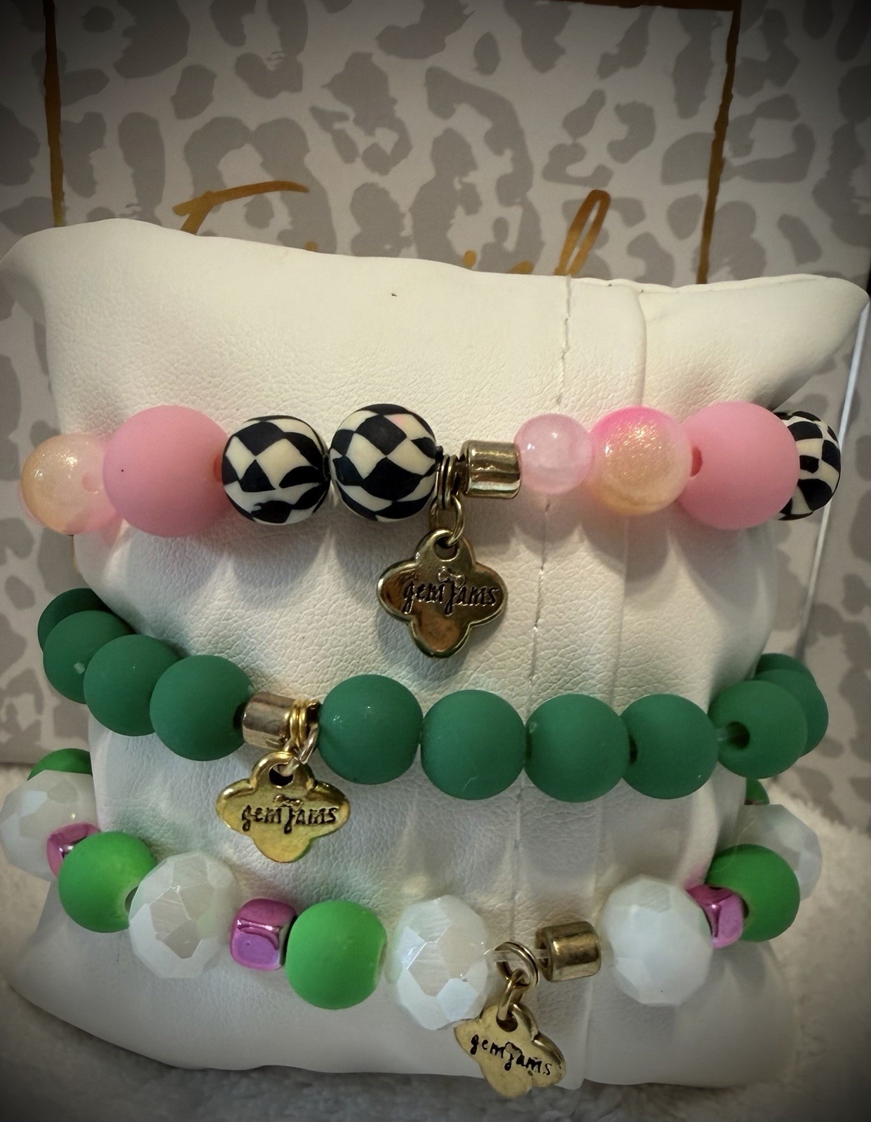 NEW! ERIMISH BRACELET- Maroon Bead & Black Stone With Glitterball