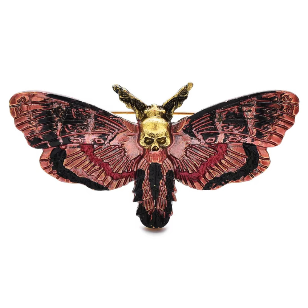 Halloween Skull Moth Bat Brooch – Gothic Insect Pin, Creepy Costume Jewelry Gift