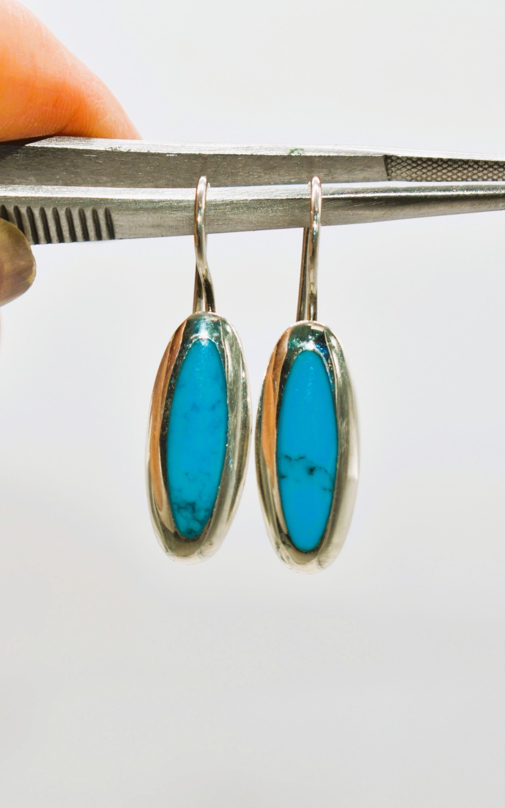 Simulated Turquoise Sterling Silver Dangle/Drop Earrings 1-1/4 inch