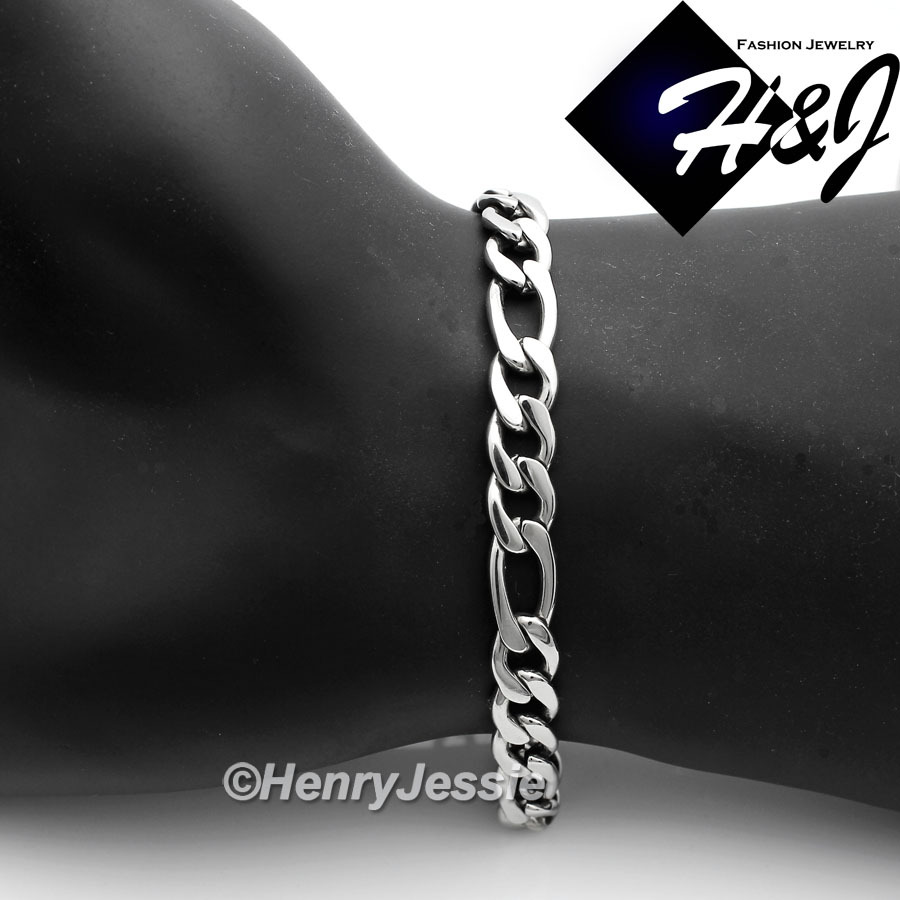 7″-11″MEN WOMEN Stainless Steel 4/5/6/7/8mm Silver Figaro Link Chain Bracelet