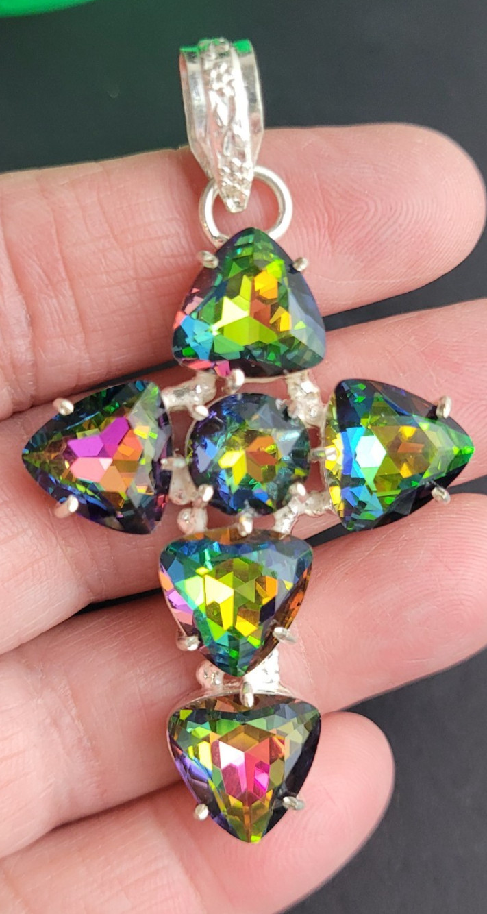 Silver Tone Watermelon Rhinestone Cross Pendant