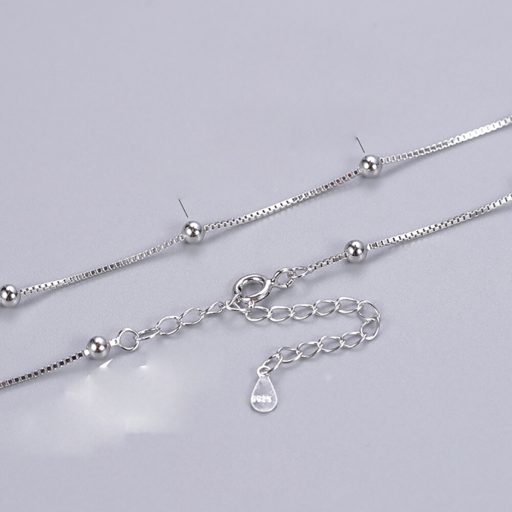 Real 925 Sterling Silver Necklace Trace Chain w/ Bead Extender Adjustable 14-26″