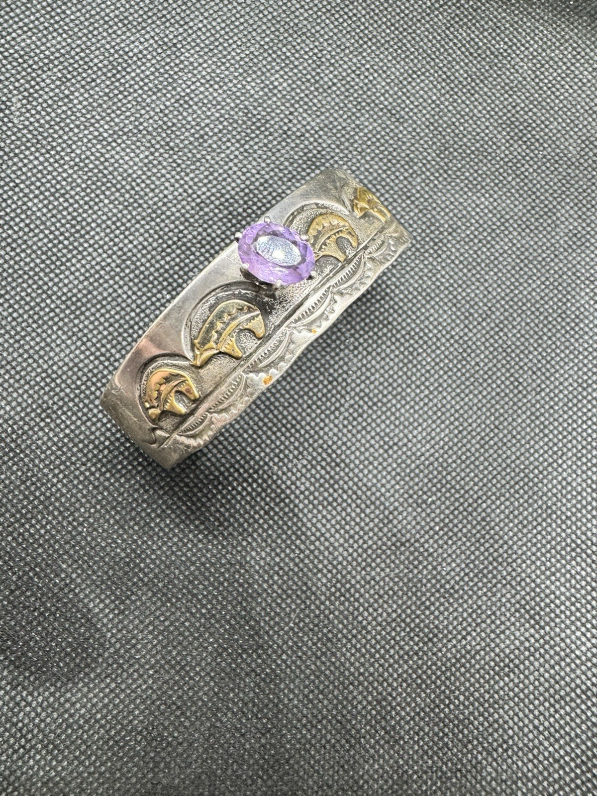 Vintage Sterling Silver Amethyst Cuff Bracelet Gold Overlay Southwestern Navajo