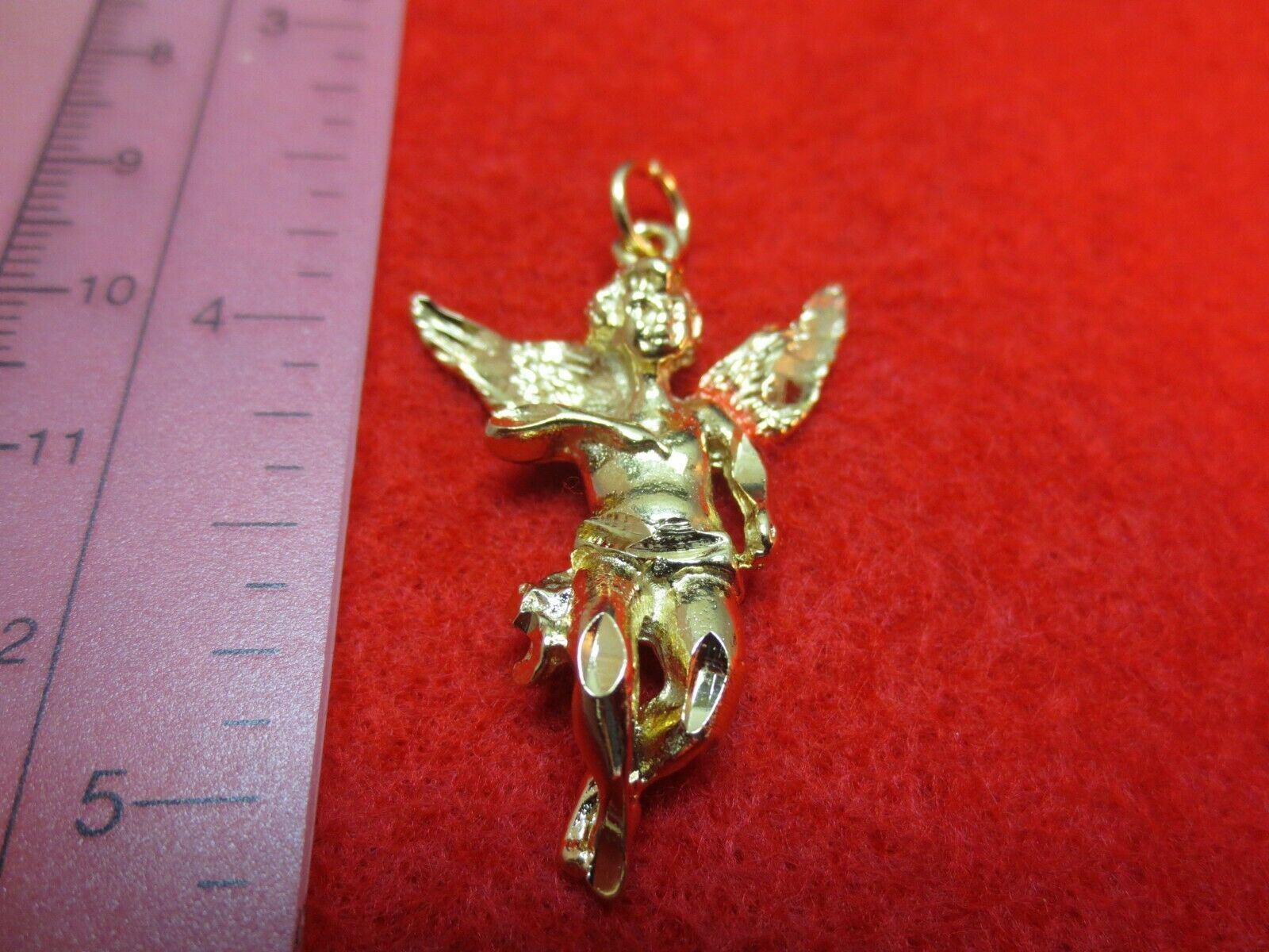 14 KT GOLD PLATED ALMOST 1 1/2 INCH LARGE ANGEL CHARM PENDANT USA SELLER