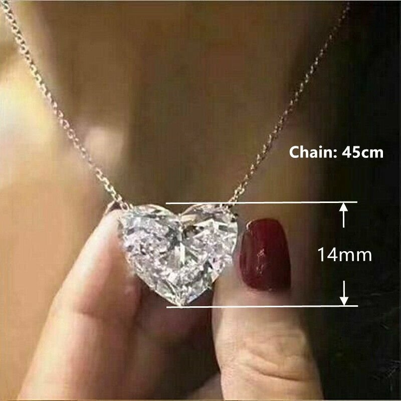 Fashion Plated Silver Heart Necklace Pendant Women Simulated Sapphire Jewelry