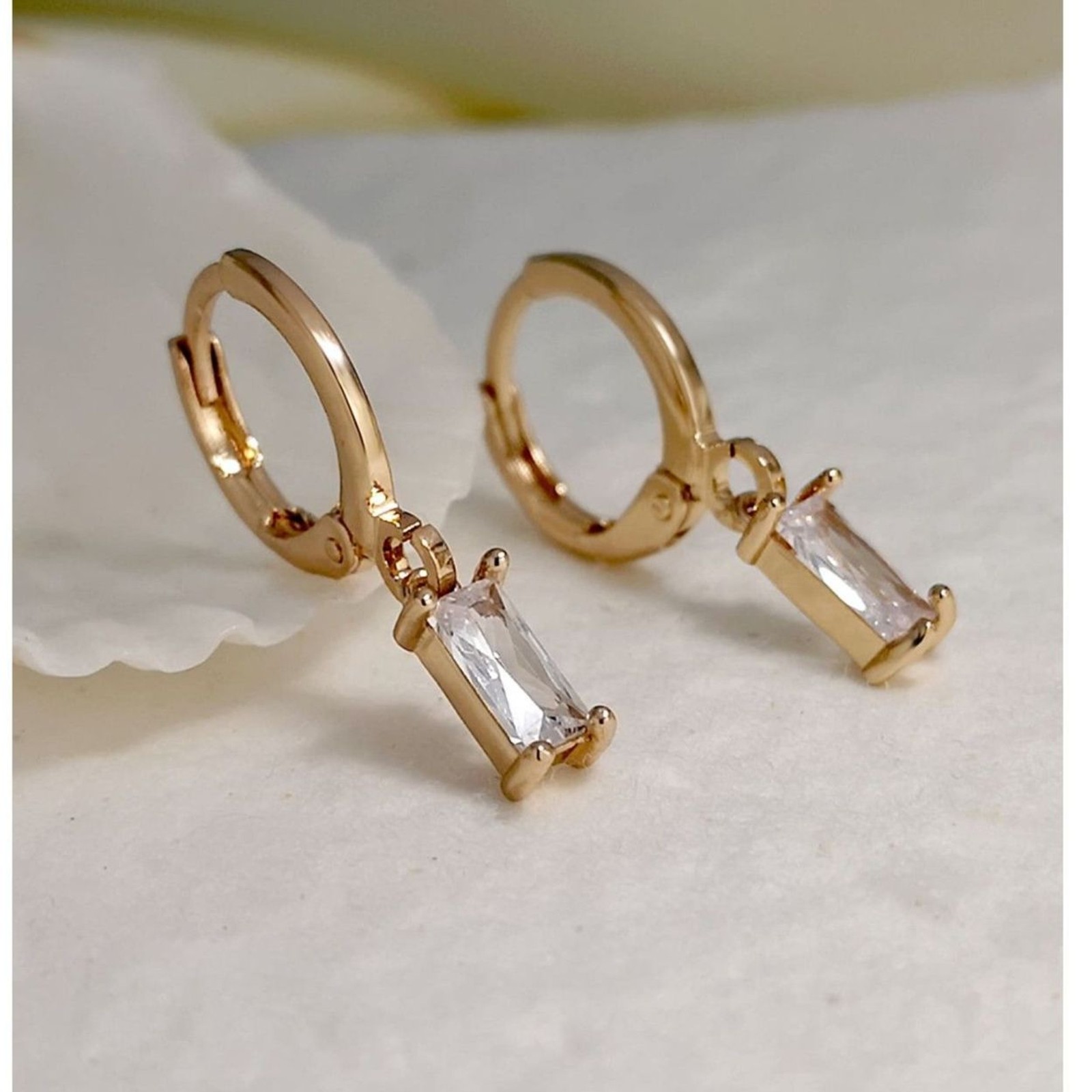 Clear Zirconia Crystal Pendant Drop Hoop Earrings Gold Dangle Gemstone Charm