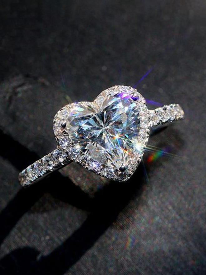Fashion Women Luxury Heart Shaped Cubic Zirconia Wedding Engagement Ring Jewelry