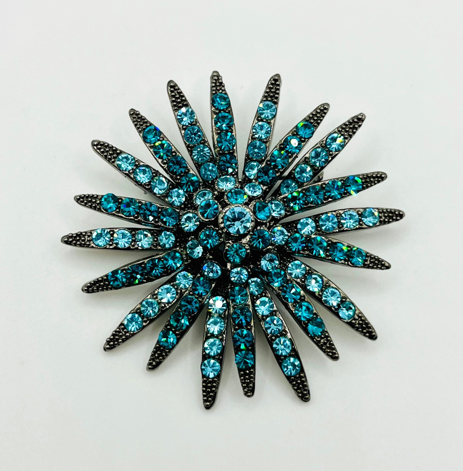 Vintage Teal & Aqua Rhinestone Starburst Brooch