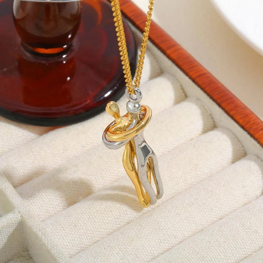 Couple Hugging Pendant Necklace Lovers Together Forever Metal Plating Love Style