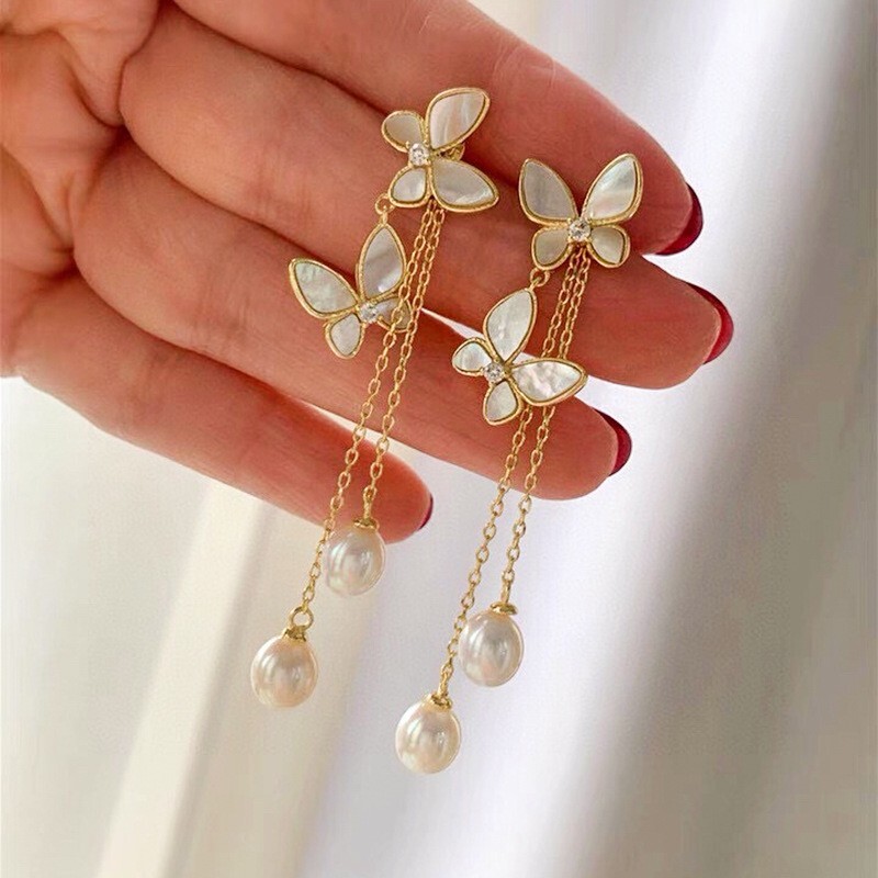 Women’s s925 silver needle tassel natural freshwater pearl earrings