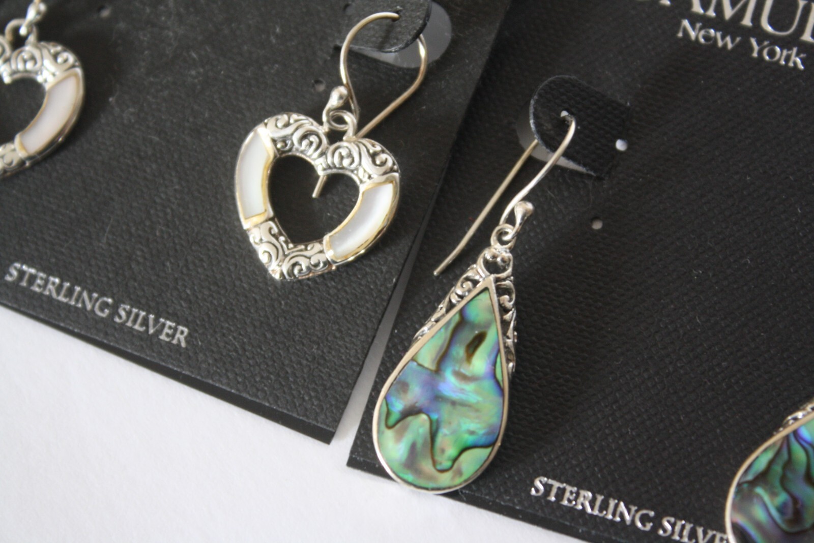 Samuel B Sterling silver Abalone Shell Dangle Hook set of Two earrings NWT