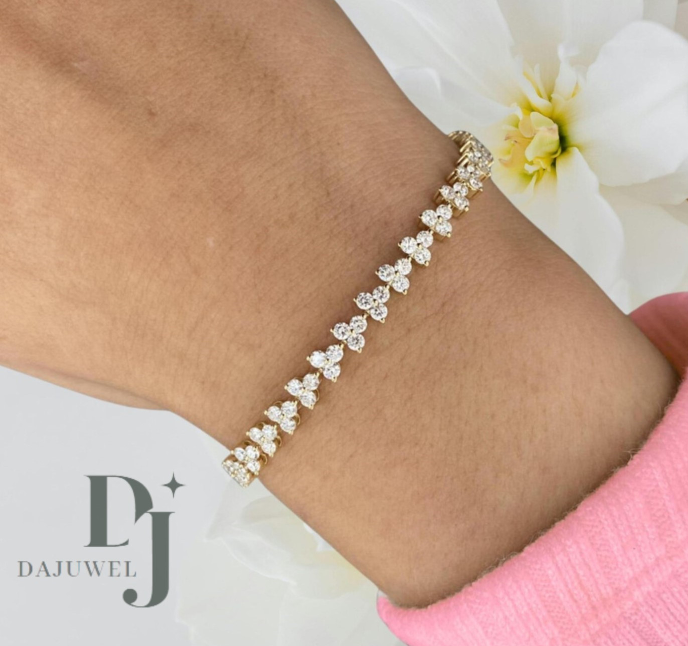 7′ Inch Long Tennis Bracelet Solid 14K Yellow Gold 7 Carat Round Cut For Wedding