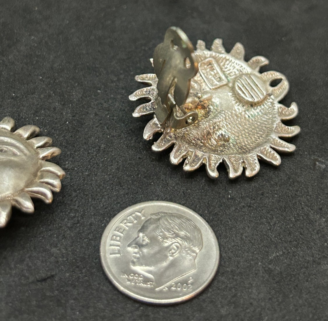 925 Sterling Sun Face Clip-on Earrings 1.25in – 15.73g