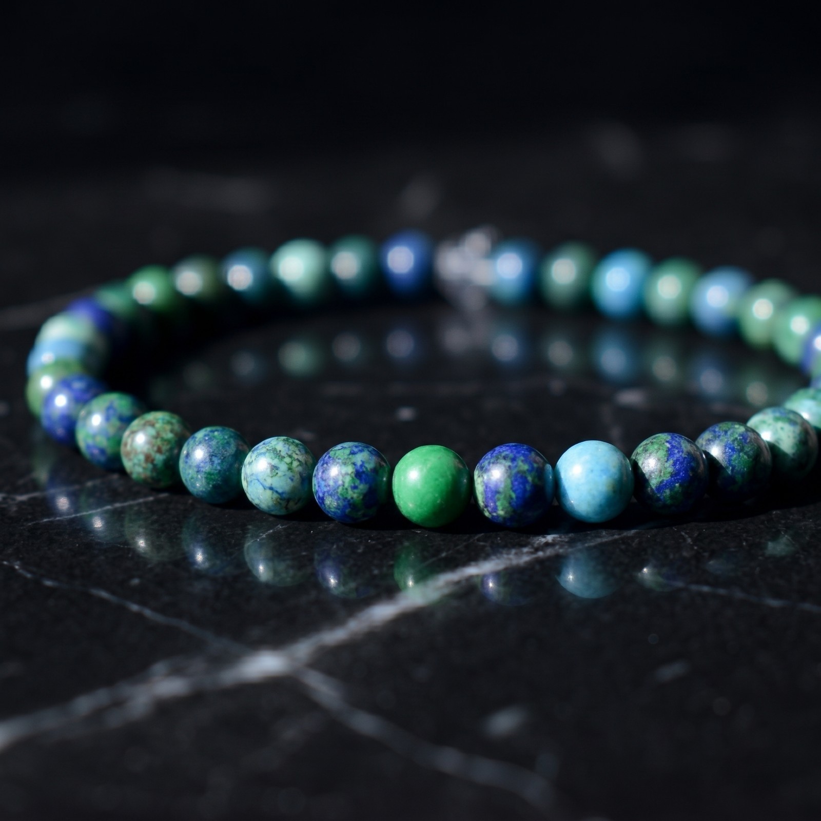Natural Azurite Malachite 4mm Bead Bracelet Dainty Healing Crystal Stretch Gift