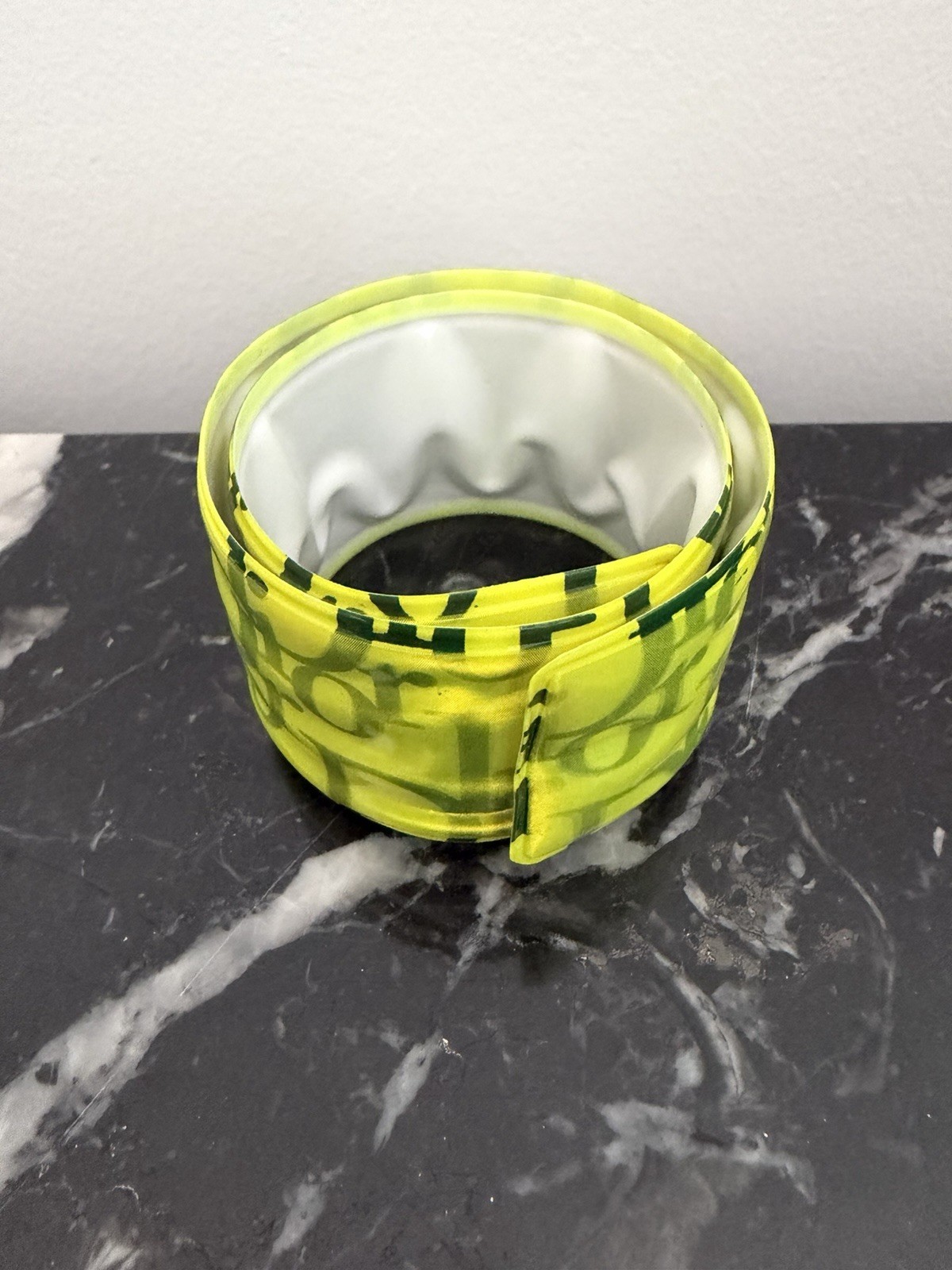 Vtg CHRISTIAN DIOR By John Galliano Neon Green Yellow Monogram Slap Bracelet
