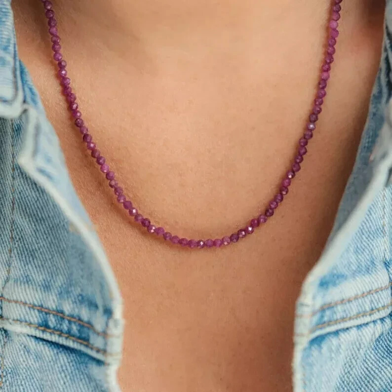 Natural Ruby Choker Necklace Faceted Beads Healing Reiki Energy Jewelry Women