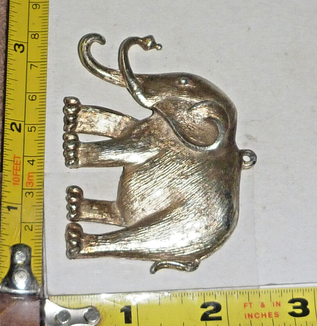 Vtg Tusk Up ELEPHANT Pendant – Silver-Tone Alloy ~3″L x 2″W