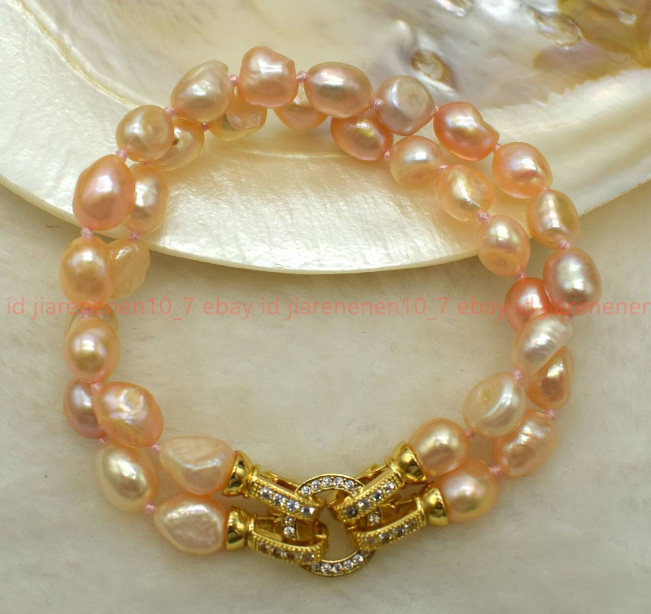 New Natural Pretty 2 Rows 7-8/8-9mm Pink Baroque Pearl Gemstone Bracelet 7-9 In