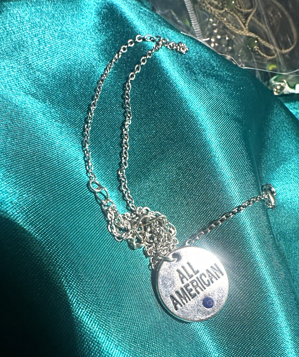 Silver Tone Cable Chain Necklace, Round “All American” Charm Pendant