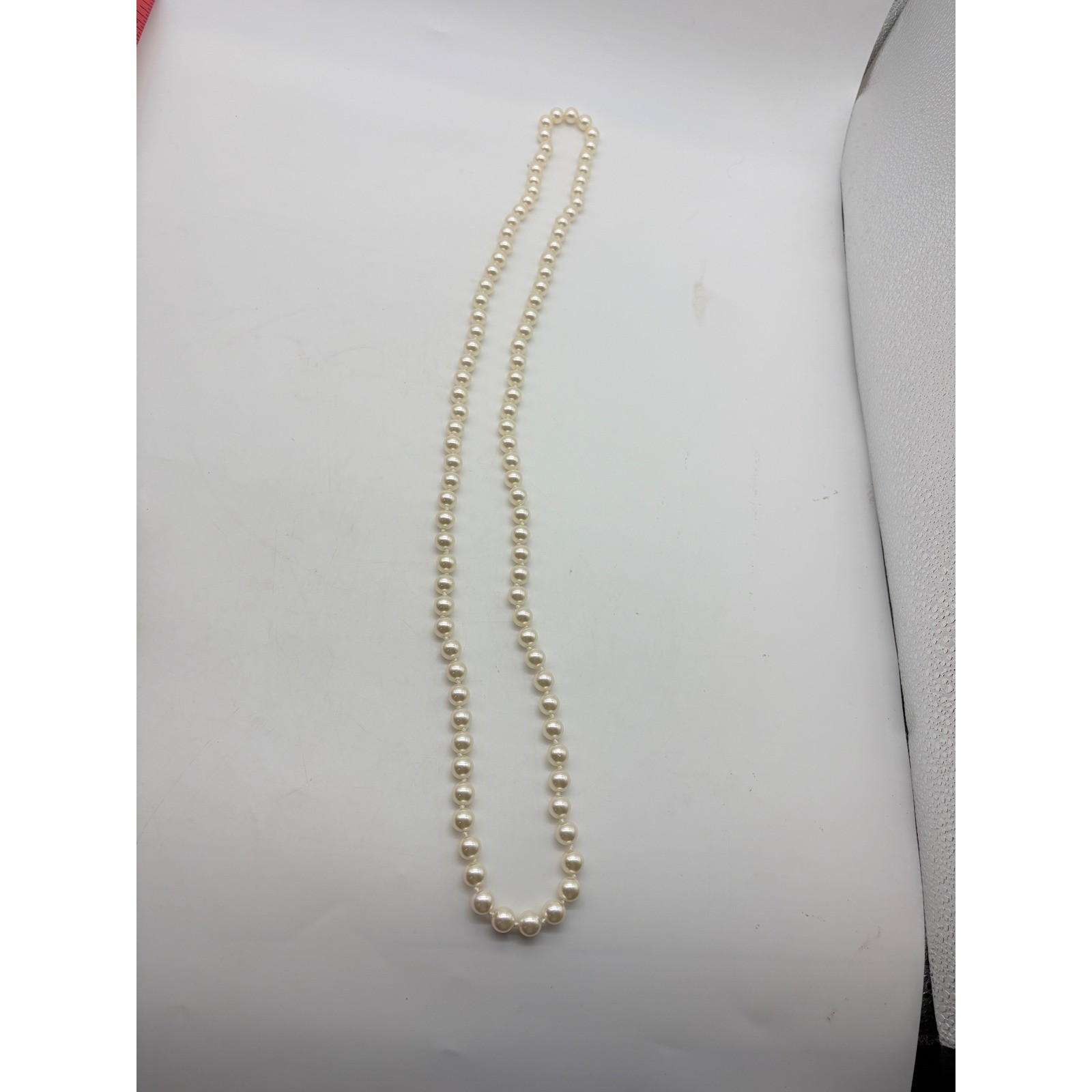 RMN Faux Pearl Strand Necklace Cream Opera Length Hand Knotted 36 Inch