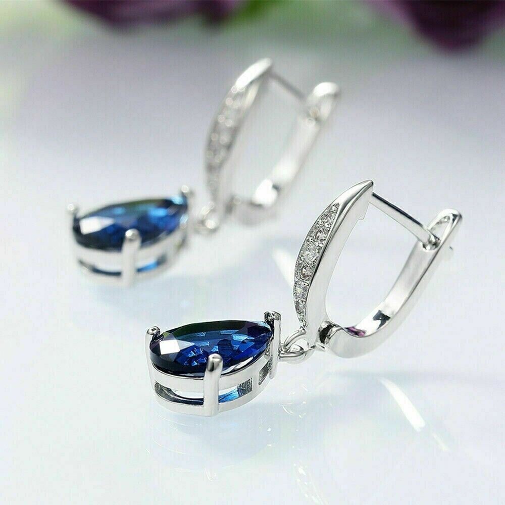 2.85 CT Simulated Sapphire Breathtaking English Lock Earring 925 Silver Plated
